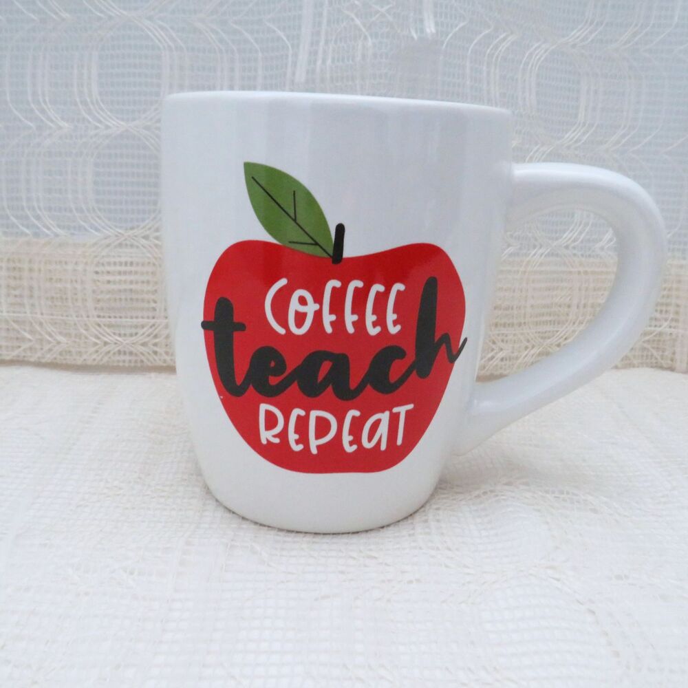 Ceramic Coffee Mug For Teacher Large White 22 oz Teacher Gift with Apple